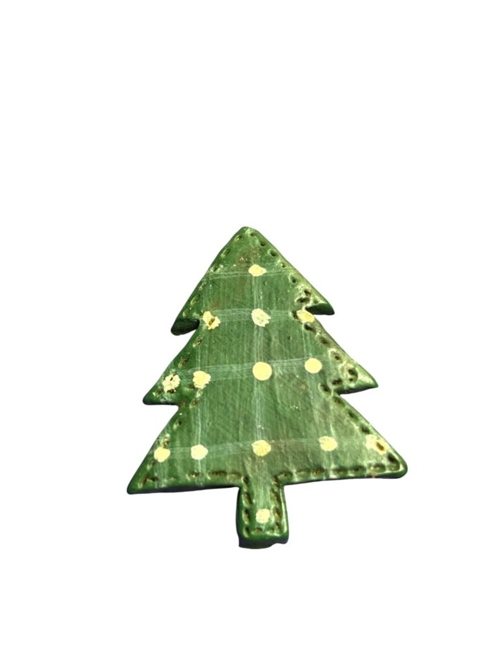 Vintage Resin Christmas Tree Brooch Pin Green White Plaid 1.75 inches
